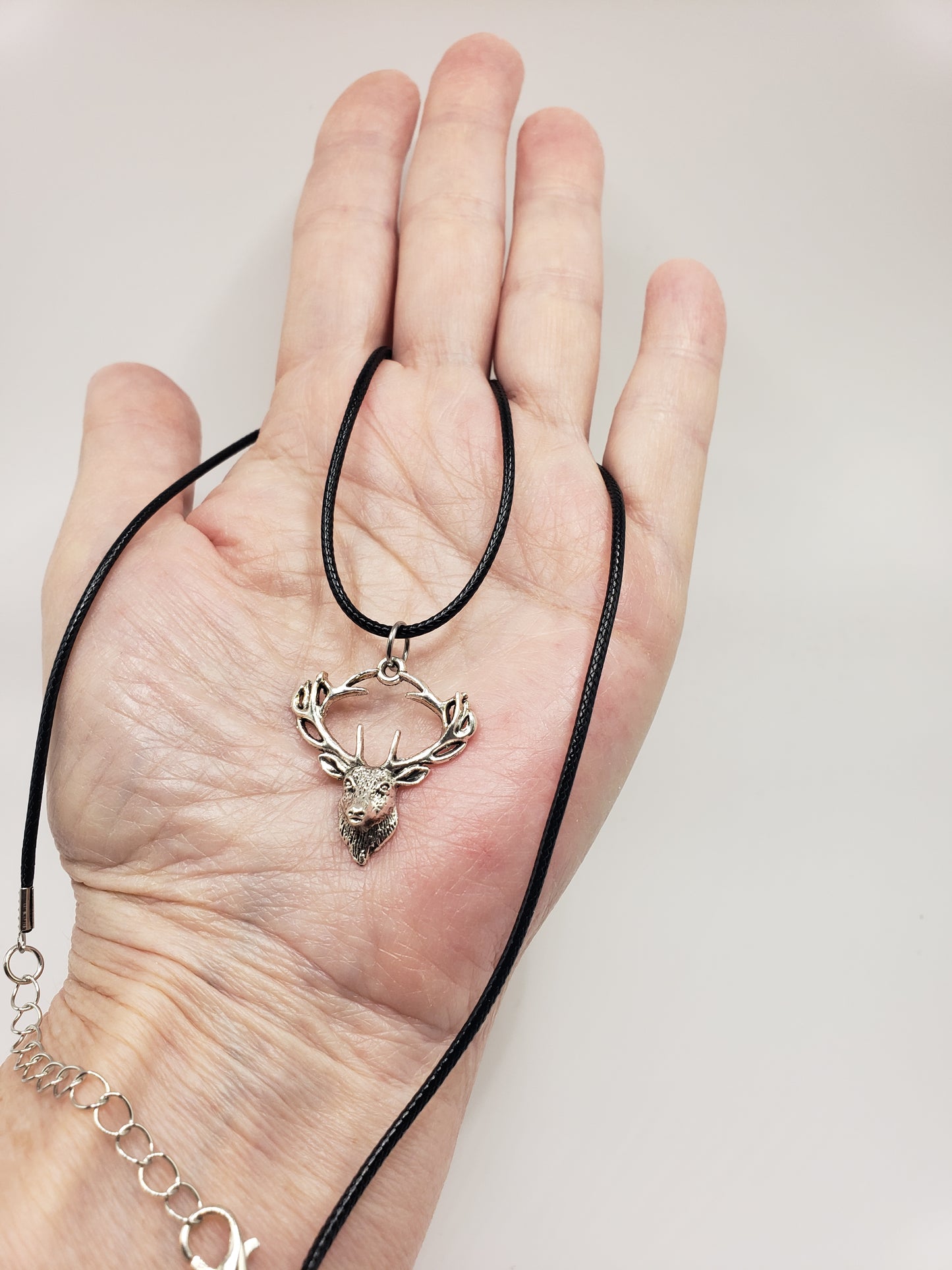 Elk 1 Head and Horn Rack Charm on black Cord