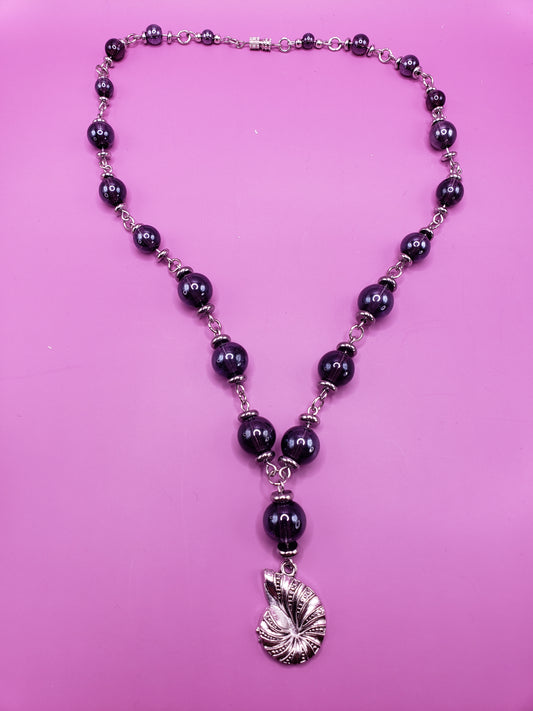 SeaWitch1 Smoky Purple w/ Ammonite Shell 16" Necklace