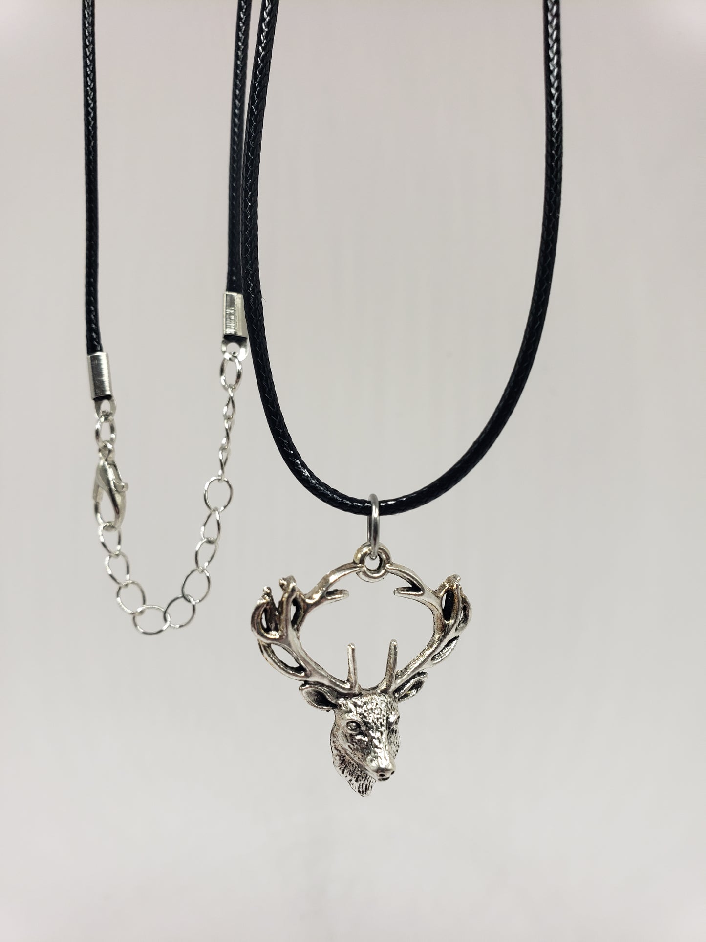 Elk 1 Head and Horn Rack Charm on black Cord
