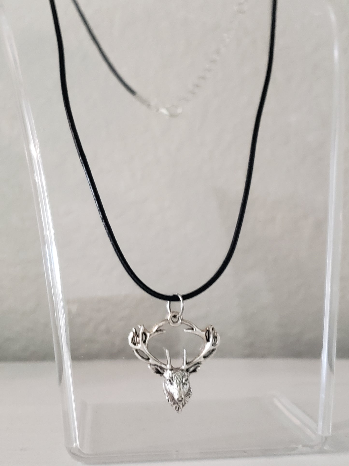 Elk 1 Head and Horn Rack Charm on black Cord