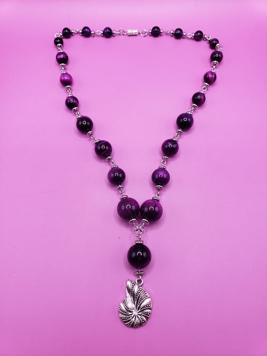 Ursula 2 Purple and Black Tiger's Eye w/ Nautilus Shell 16" Necklace