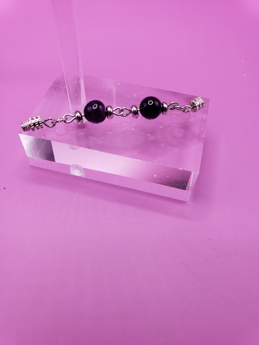 Ursula 2 Purple and Black Tiger's Eye w/ Nautilus Shell 2" Necklace Extender